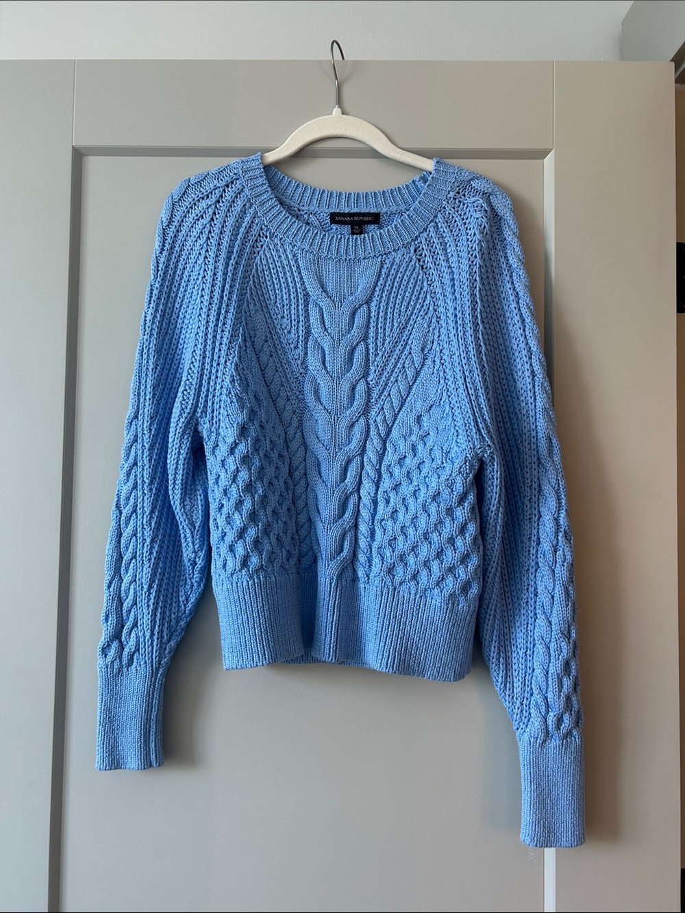 Banana Republic Sky Blue Cable Knit Crewneck Sweater